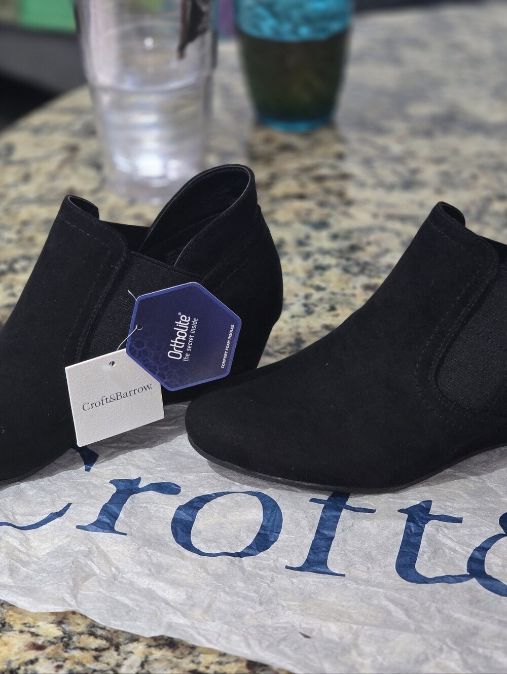 NIB Croft & Barrow "Serf" Black Wedge Ankle Booties - Size 7.5